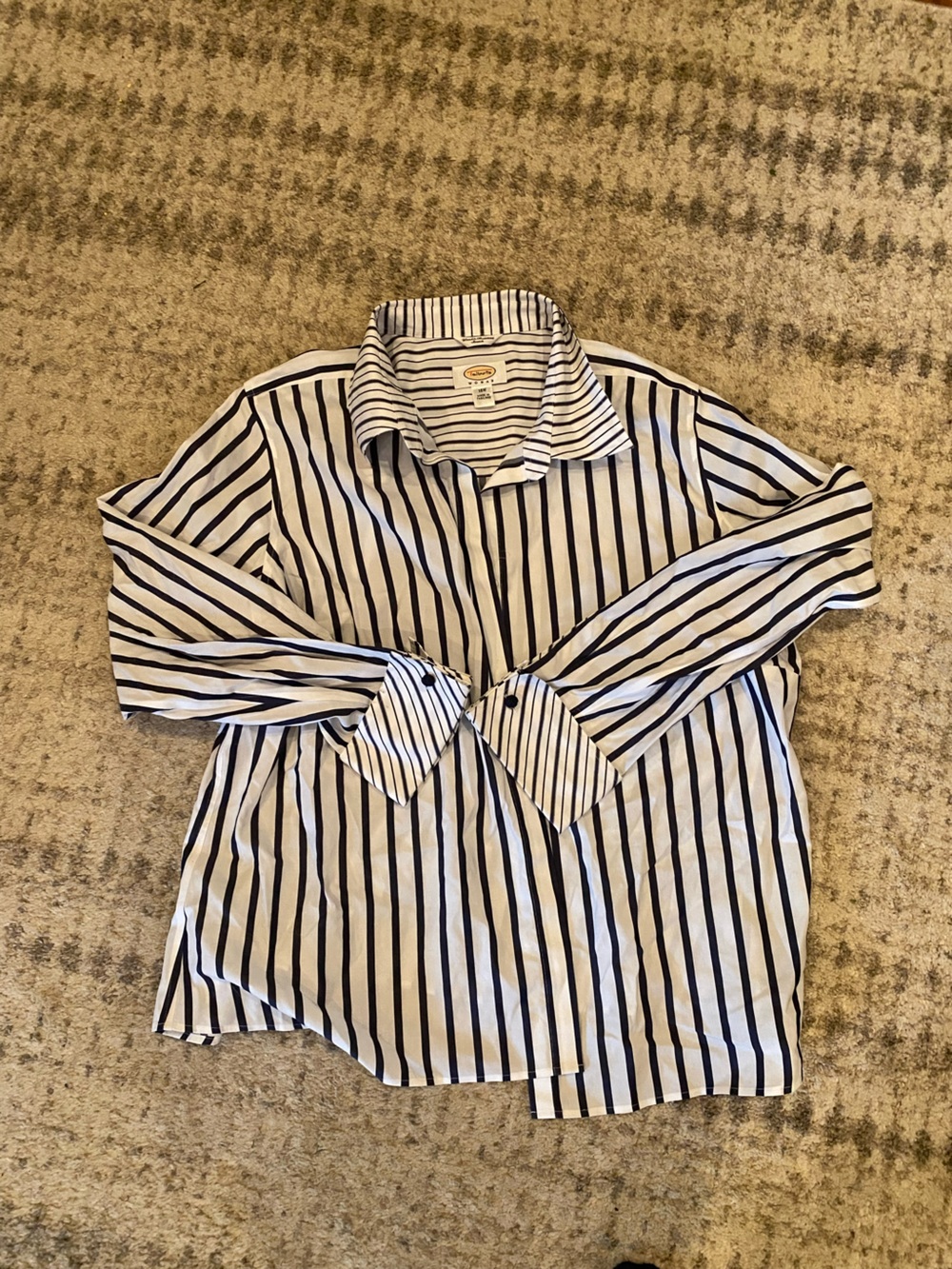 Classic navy & White Striped women’s Button-Up Shirt